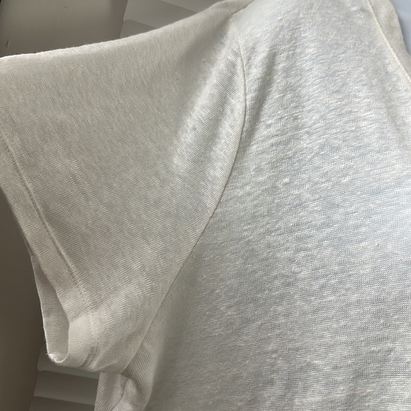 Polo White Linen Short Sleeve V-Neck Logo Top - Picture 2 of 9